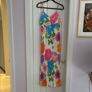 Floral Maxi Dress with Pink, Blue, and Orange Accents